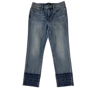 Lauren Raph Lauren Jeans Women's Size 6P Cropped High-Rise Blue Denin Raw Hem